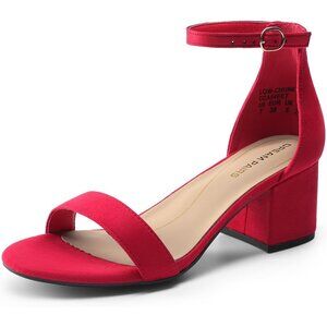 Dream Pairs Women's Red Suede Chunky Block Heel Ankle Strap Sandals Shoes